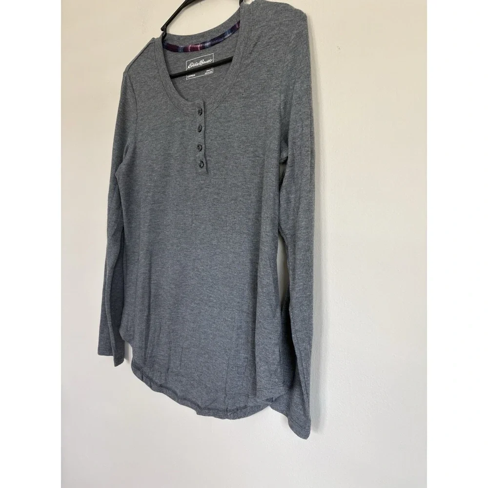 Eddie Bauer Grey Waffle Knit Henley VNeck Long Sleeve SMALL Capsule‎ Wardrobe
